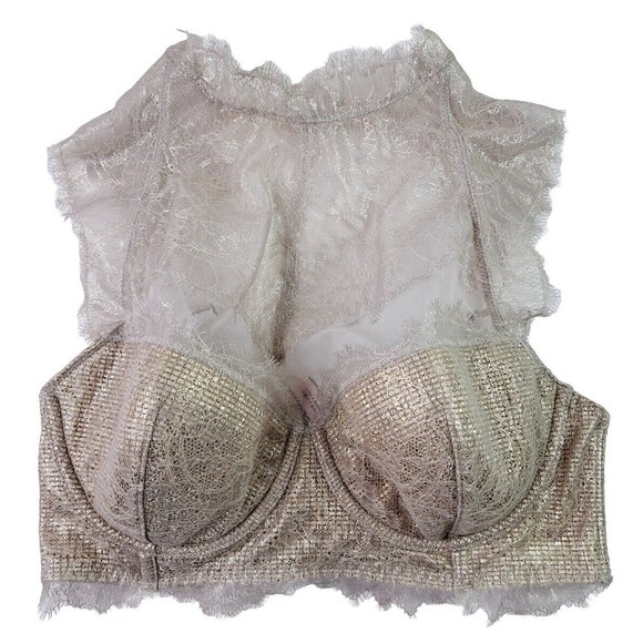 Victoria's Secret Other - VICTORIA'S Secret 36C Dream Angels Lined Demi Bra Silver Metallic High Neck Bib